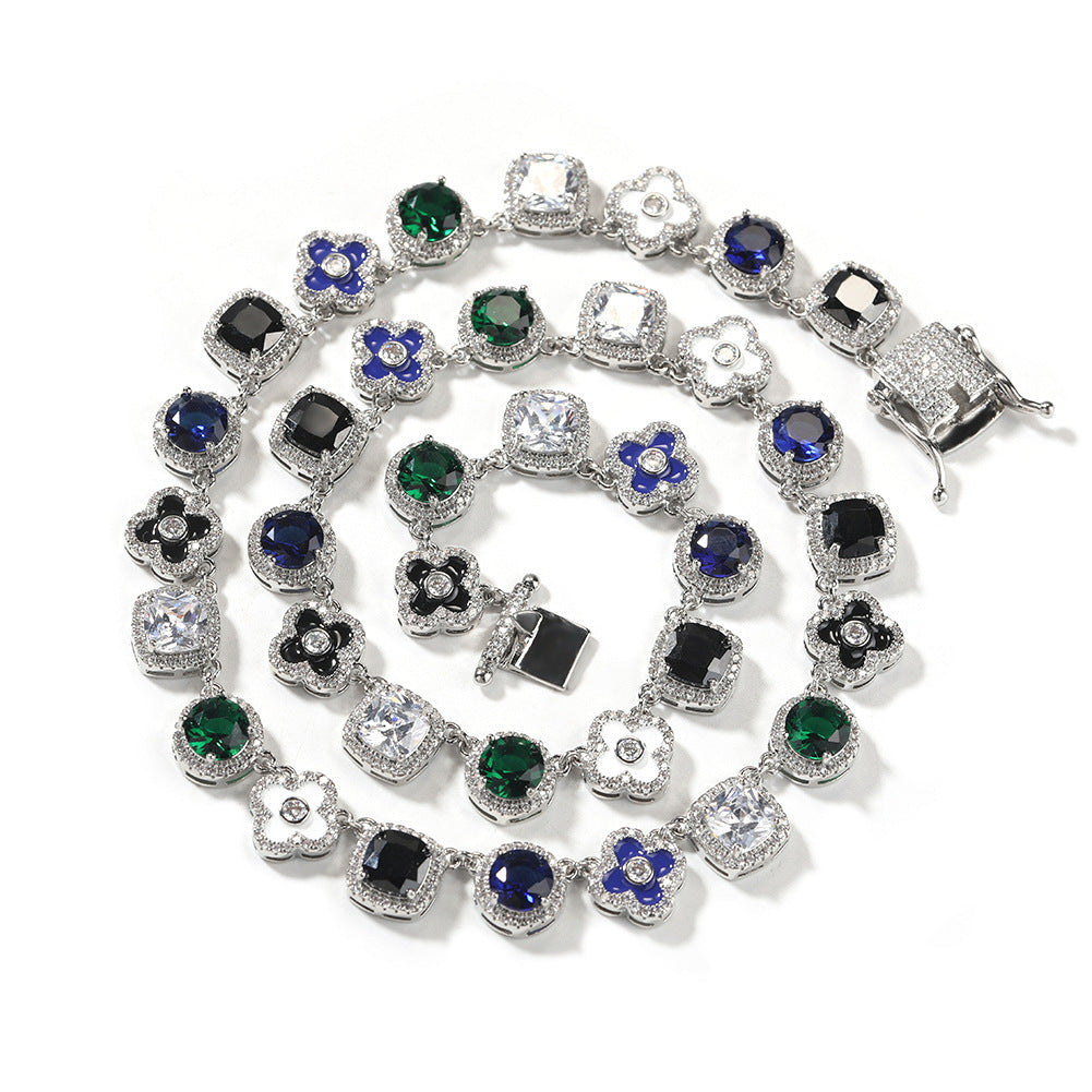 Women's & Men's Summer Personalized Color Diamond Geometric Flower Necklaces