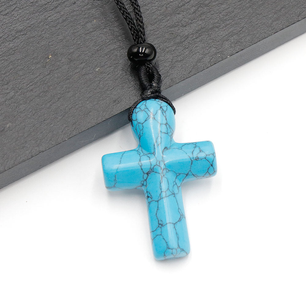 Natural Crystal Thanksgiving Gift Agate Woven Stone Cross Pendants