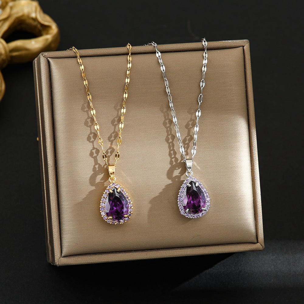 Women's Titanium Steel Fashion Purple Gemstone Exquisite Everyday Necklaces