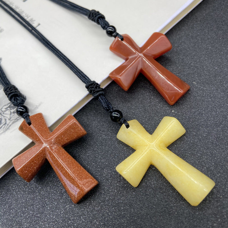 Stone Christmas Gift Agate Woven Cross Sweater Pendants