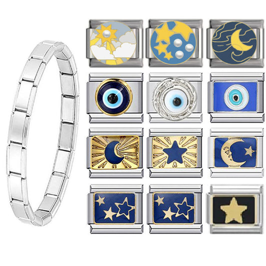 Italian Module Stainless Steel Cube Elastic Stitching Titanium Bracelet