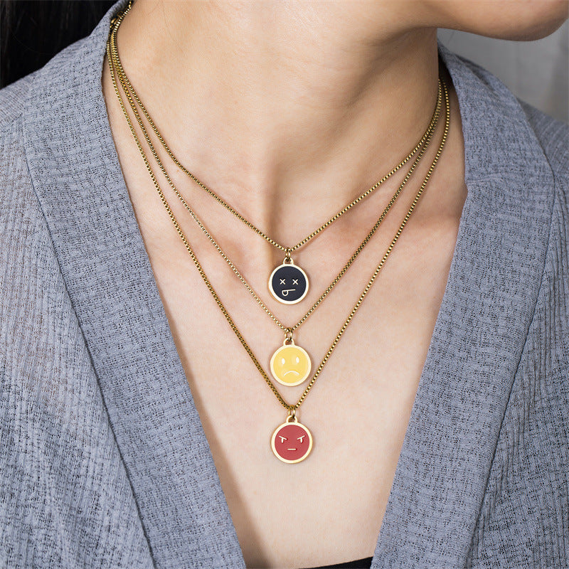 Women's Fashion Style Smiley Face Expression Round Plate Pendants