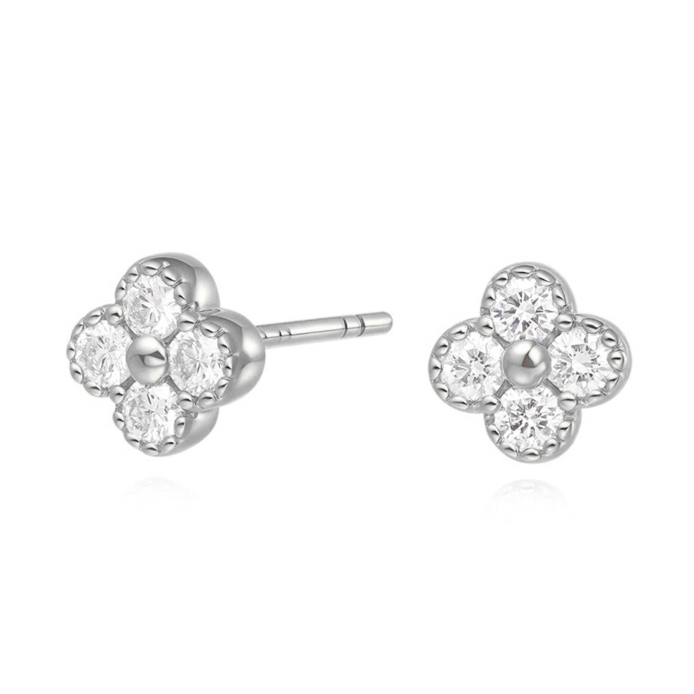 Elegant Simple Shiny Zircon Four Leaf Clover Ear Small Stud Earrings