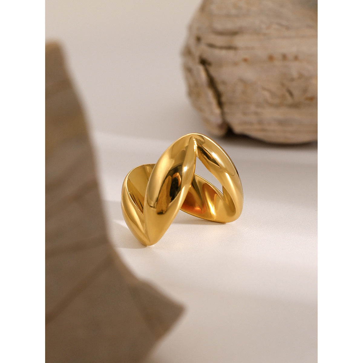 Gold Stainless Steel V-shaped Glossy Fashion Rings