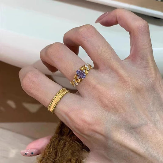 Purple Zircon Female Old Money Style Open Light Luxury Minority Ring