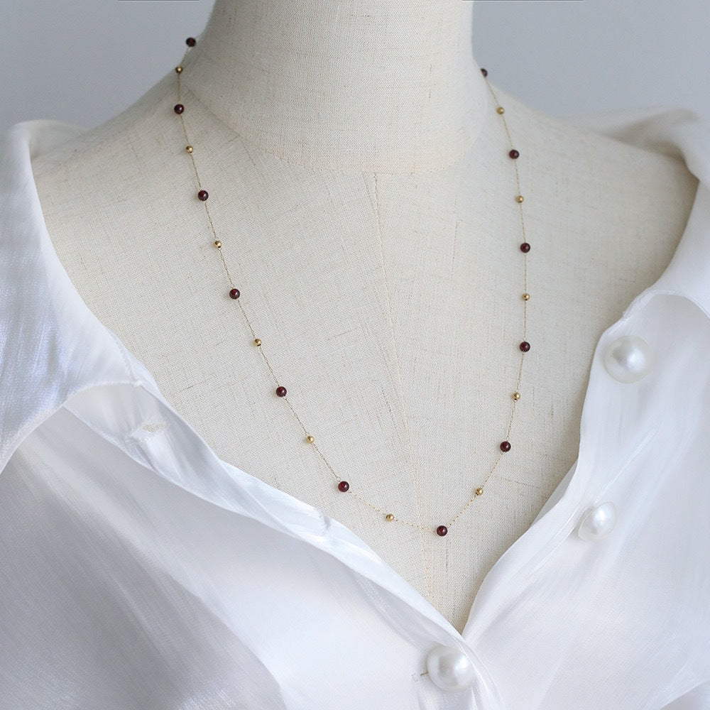 Natural Garnet Wine Red Short Style Necklaces