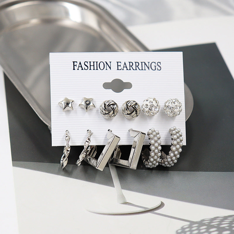 Graceful Pearl Large Circle Metal Pairs Rings
