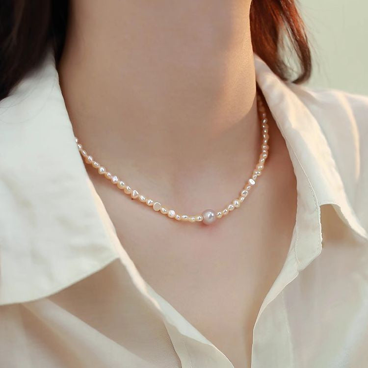 Women's Rice Grain Freshwater Pearl Simplicity Fashion Temperament Design Clavicle Chain Necklace