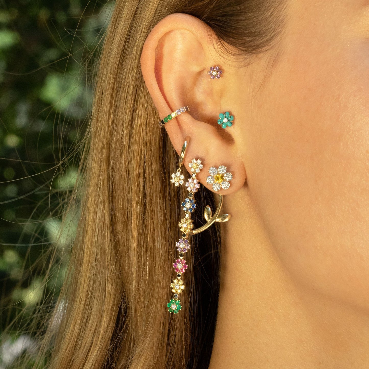 Style Retro Two-color Flower Ear Bone Gold Rings