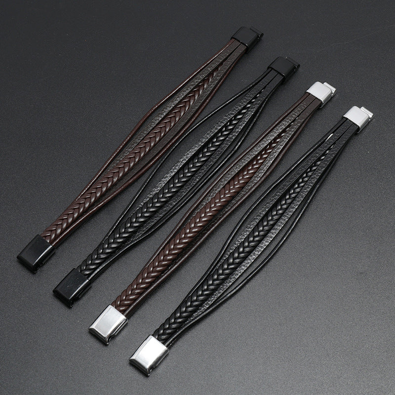 Men's Popular Ornament Simple Woven Leather Magnetic Bracelets