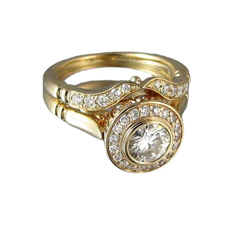 Ornament Golden Exquisite Full Diamond Set Simple Rings
