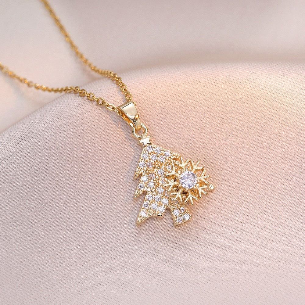 Female Minority Fashion Design Rotating Bauhinia Zircon Flower Necklace
