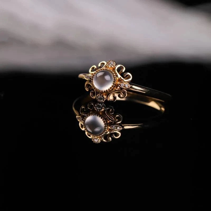 Retro Chinese Flower Index Finger Niche Cold Feeling Adjustable Simple Ring
