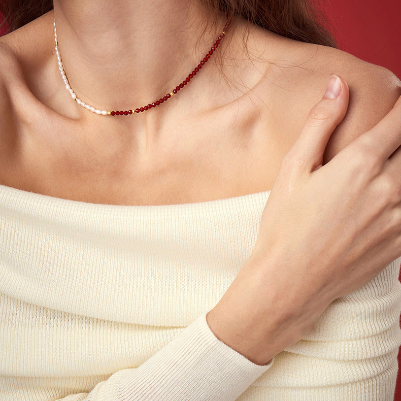 Women's Rice Grain Freshwater Pearl Simplicity Fashion Temperament Design Clavicle Chain Necklace