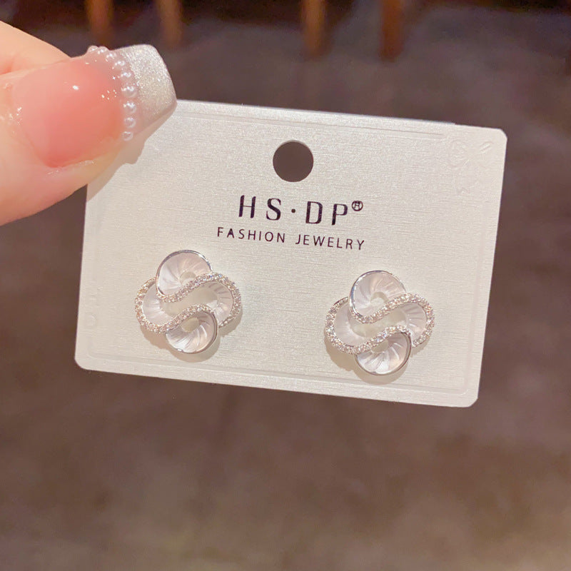 Sier Plating Exquisite Fashion Zircon Thin Coating Petal Female Earrings