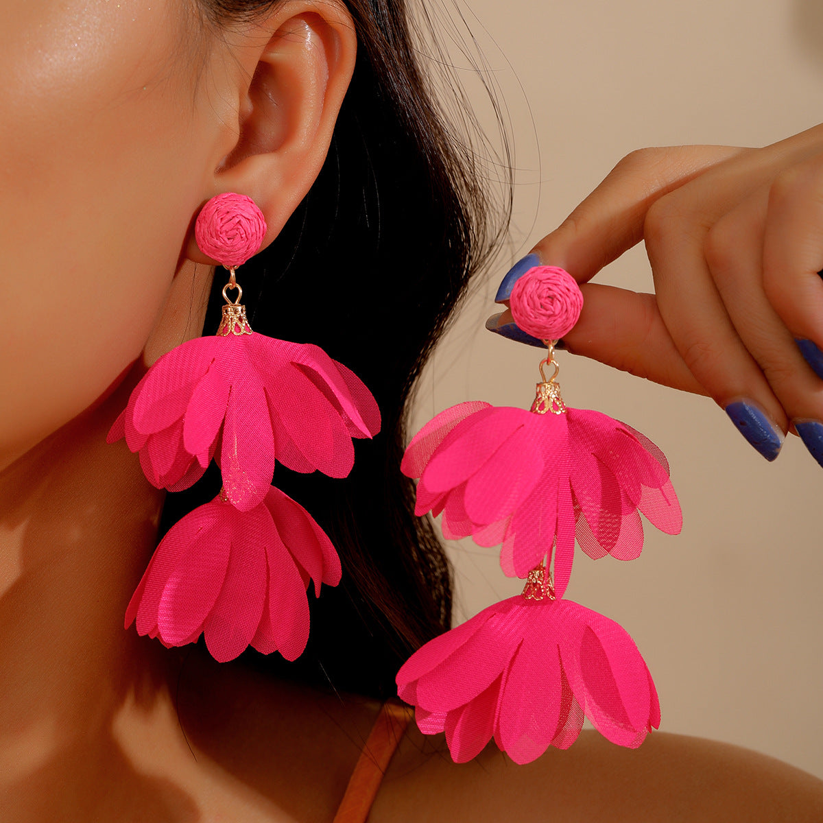 Chiffon Flower Tassel Summer Beach Vacation Rings