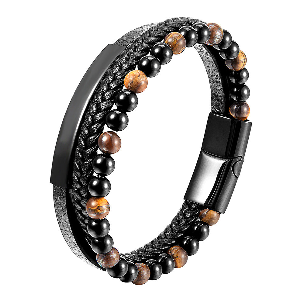 Men's Natural Stone Volcanic Rock Leather Stainless Bracelets