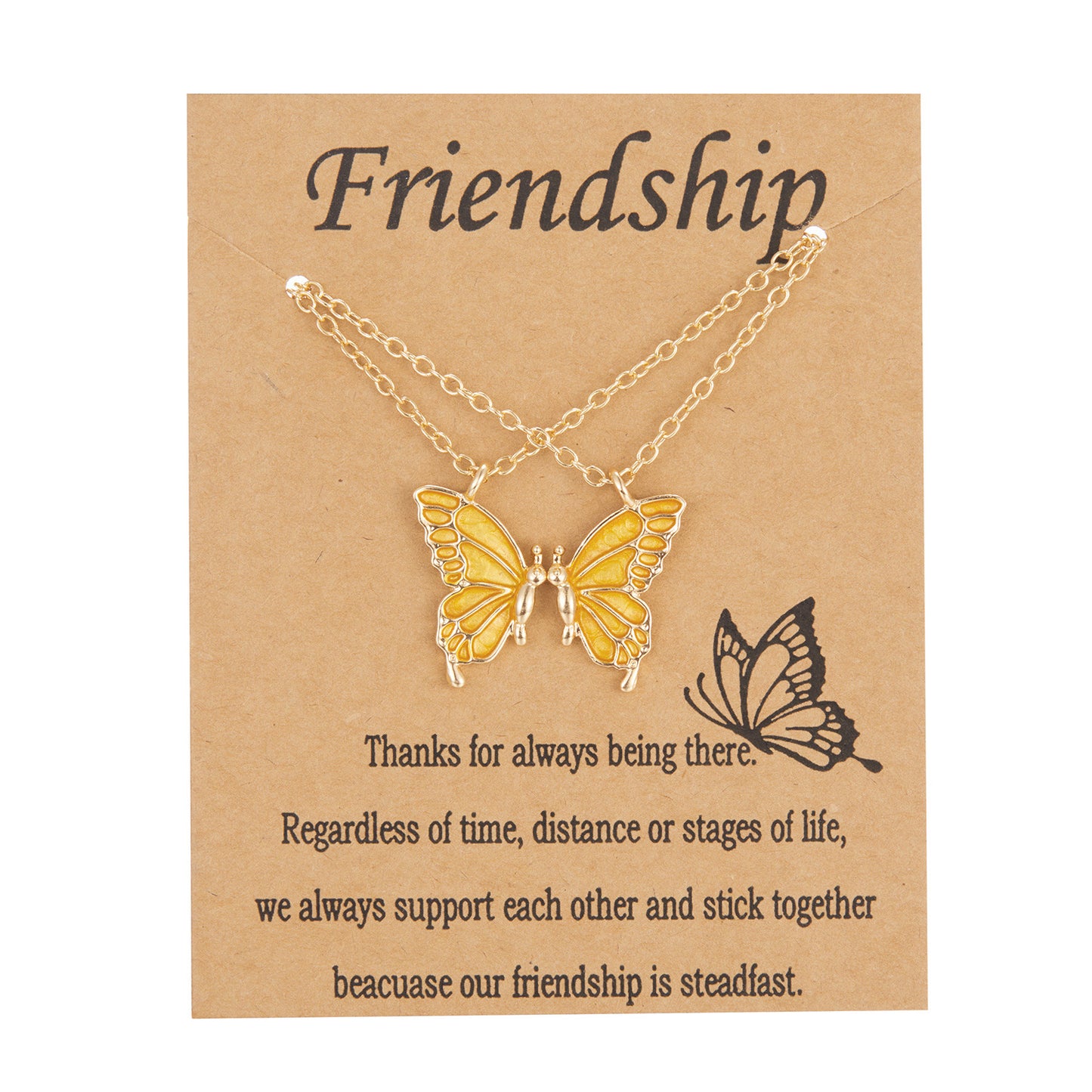 Friendship Paper Card Creative Butterfly Two-piece Set Girlfriends Necklaces