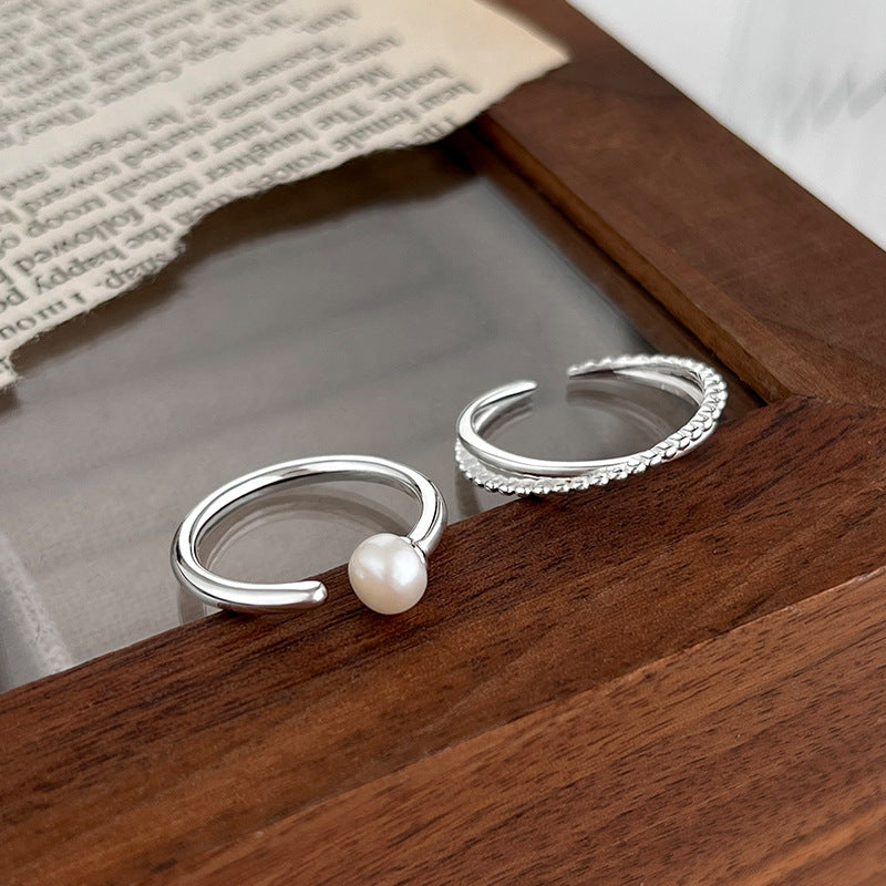 Minimalist Pearl Opening Thin Female Fashion Design Sense Simple Rings
