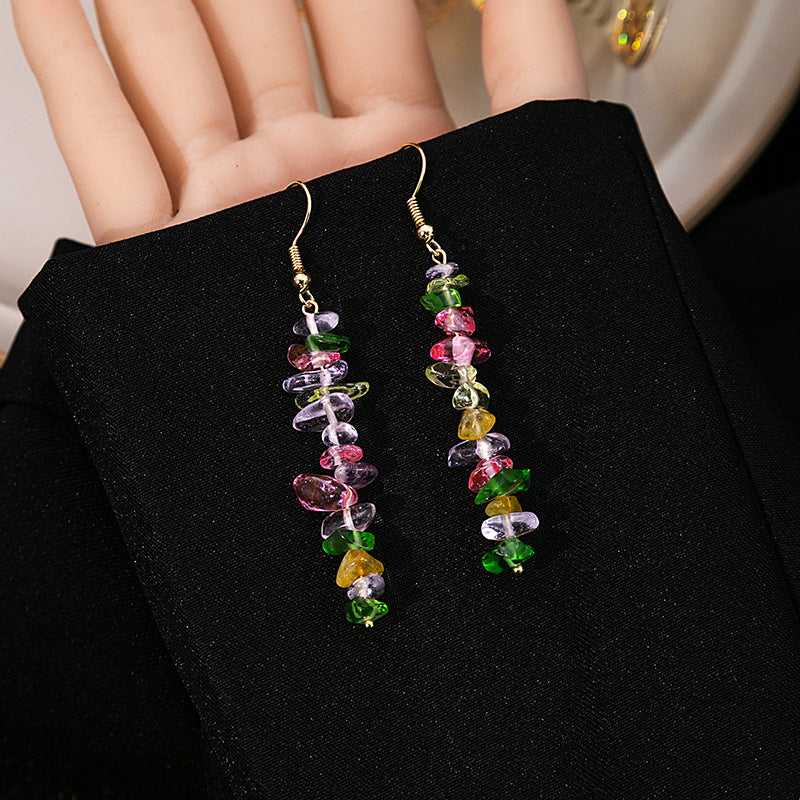 Summer Sweet Colorful Irregular Gravel Beaded Dopamine Fresh Long Earrings