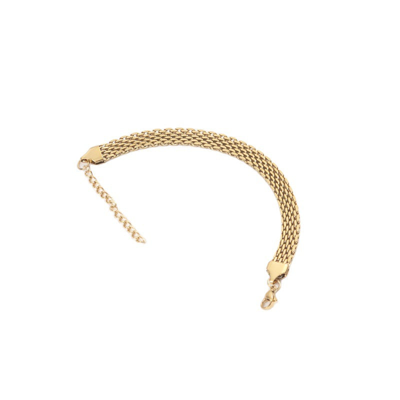 Retro Mesh Titanium Steel Gold-plated Wide Female Designer Bracelets