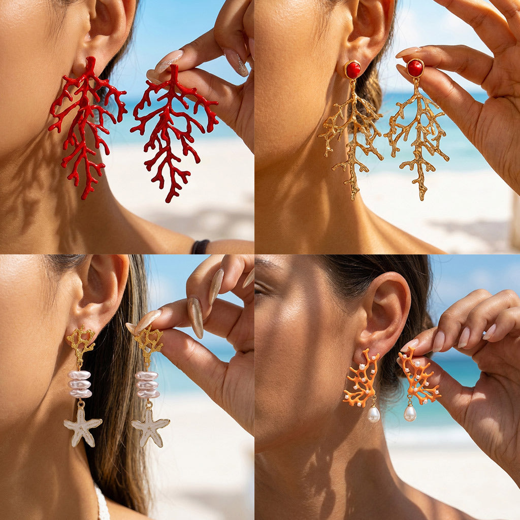 Exaggerated Coral Geometric Niche Creative Imitation Earrings