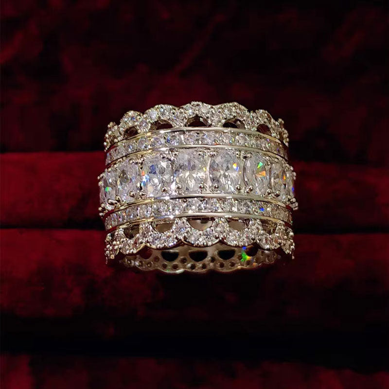 Diamond Micro Inlaid Zircon Lace Hollow Female High-grade Cold Rings