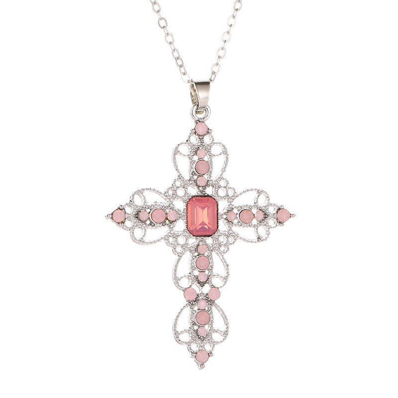 Bohemian Cross Hollow Jeweled Clavicle Chain Necklace