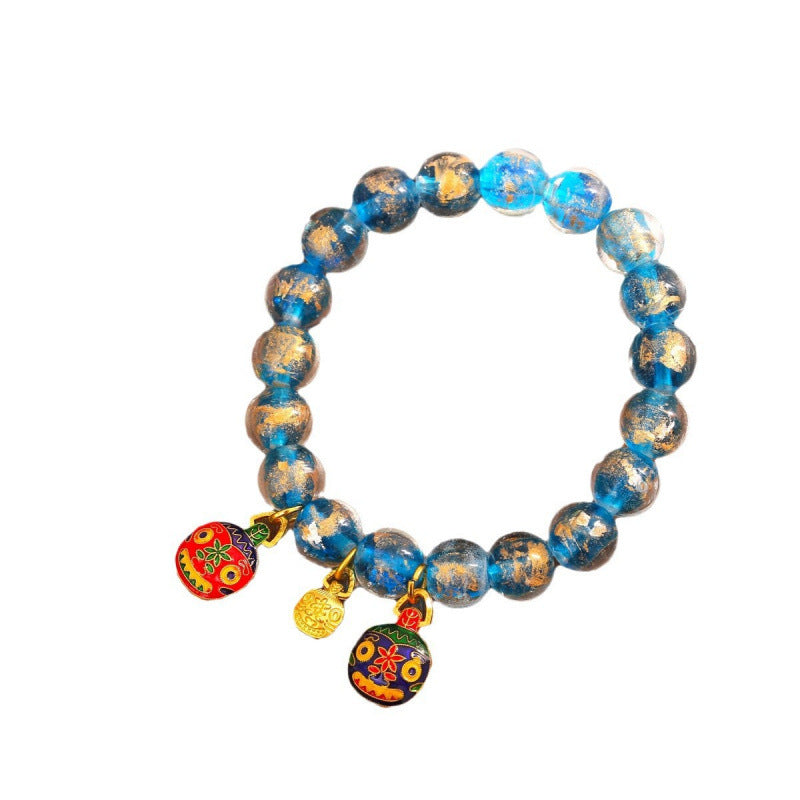 Gray Colored Glaze Gold Foil Swallowing Beast Ethnic Style Bracelets