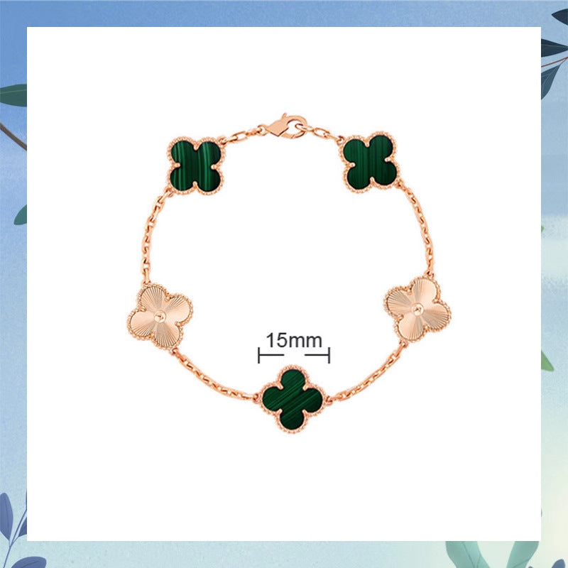 Women's Four-leaf Clover Rose Gold Red Agate Black White Shell Flower Bracelet