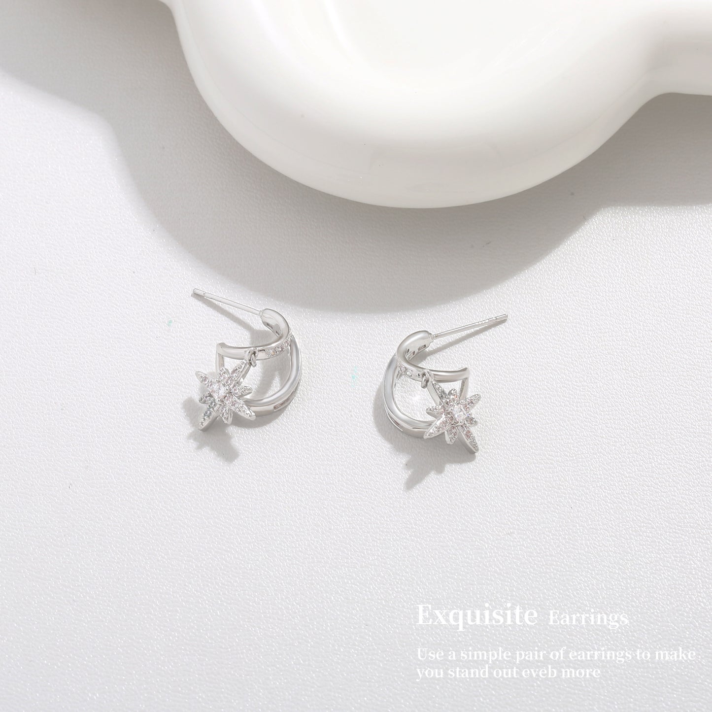 Geometric Irregular Metal Sterling Sier Zircon Stars High-grade Female Stud Earrings