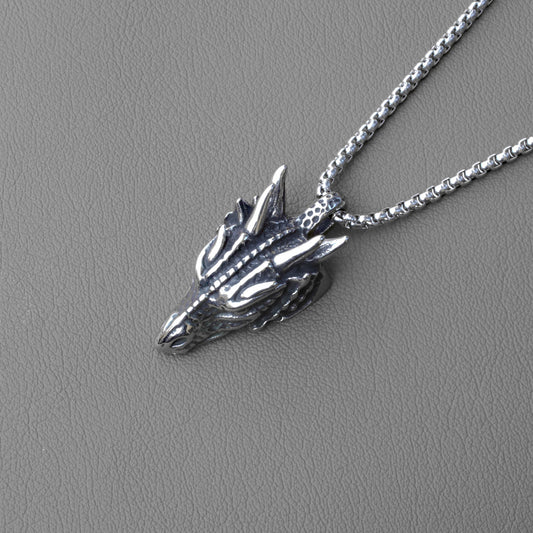 Men's Sier Dragon Retro Style Hip Hop Necklaces