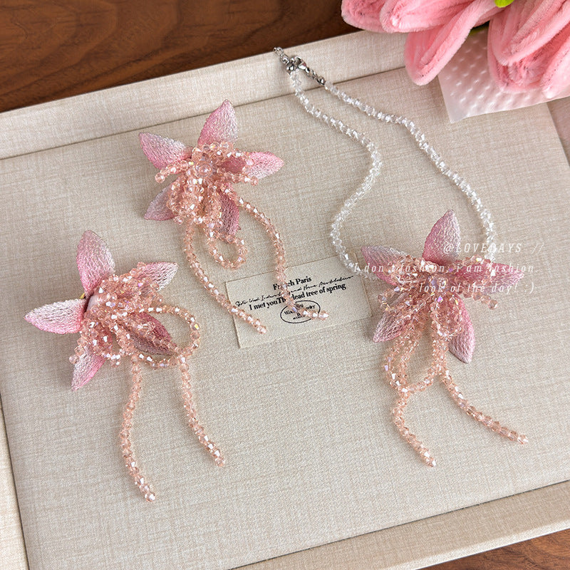 Vacation Style Beautiful Flowers Sweet Pink Fashion Niche Rings