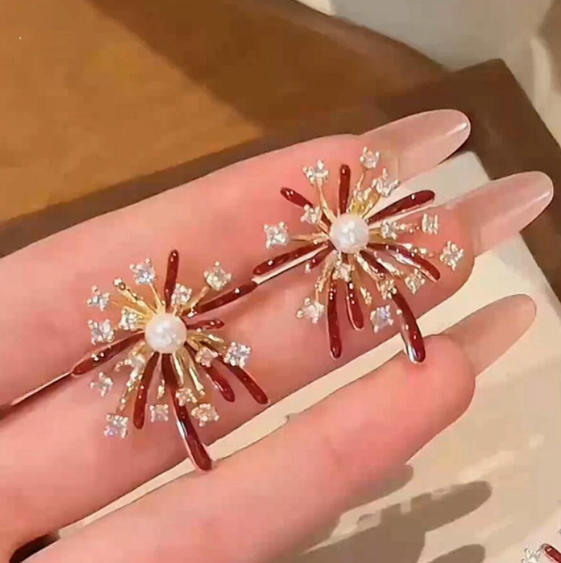 Red Fireworks Burst Fashionable Daily Commuter Earrings