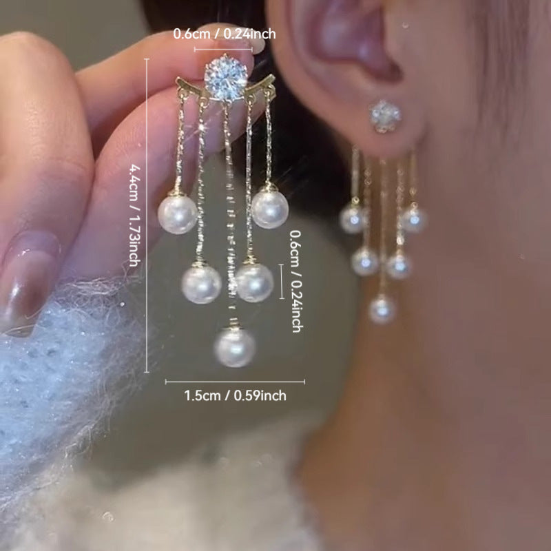 Women's Pearl Tassel Light Luxury Zircon Long Elegant Fashion Rings