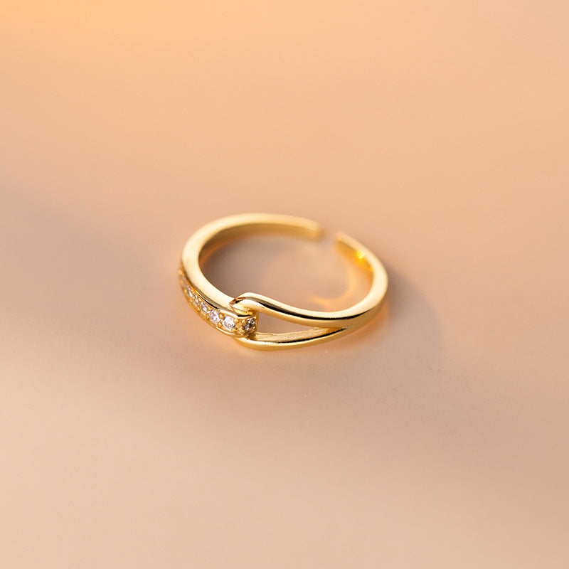 Open Female Version Sweet Diamond Mounted Hollow Bends Rings