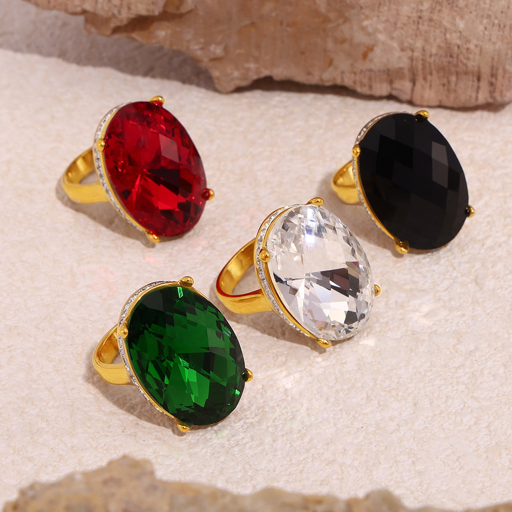 Glass Titanium Steel Gold Plated Retro Affordable Luxury Sense Rings