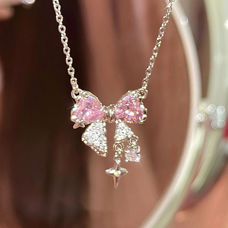 Pink Crystal Female Little Fairy Sweetheart Necklaces