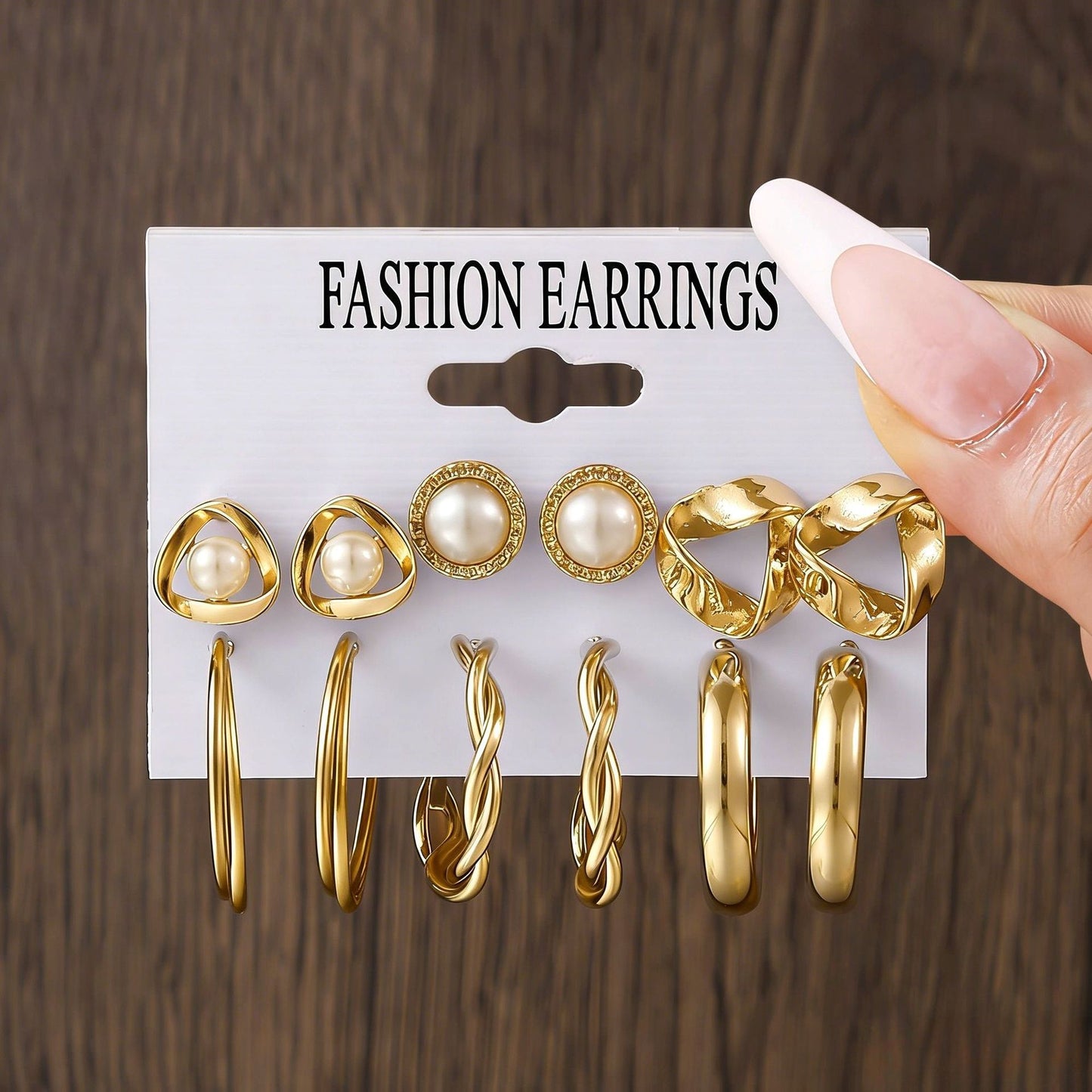 Women's Pearl Alloy Square Geometric Combination Earrings