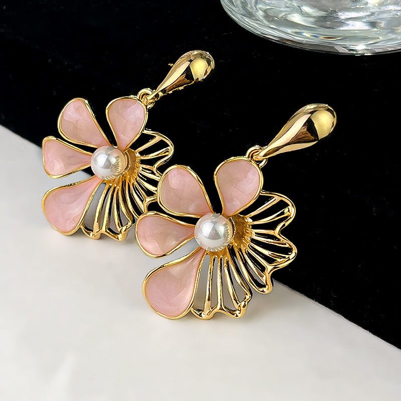 Retro Affordable Luxury Dripping Oil Pink Earrings