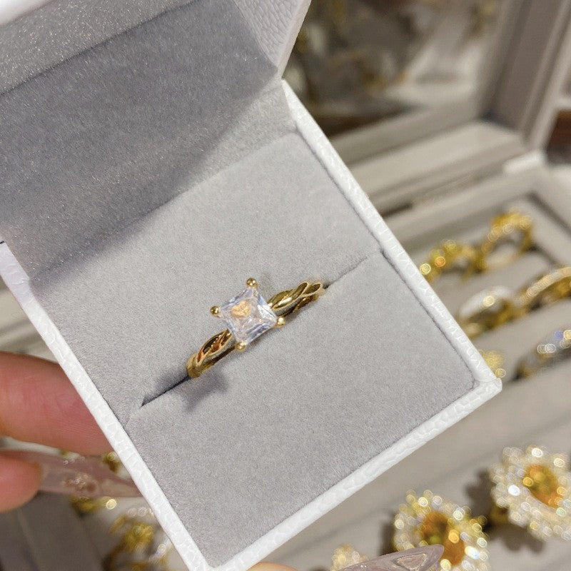 Camellia Fashion Romantic French Golden Rhinestone Gold Plated Ring