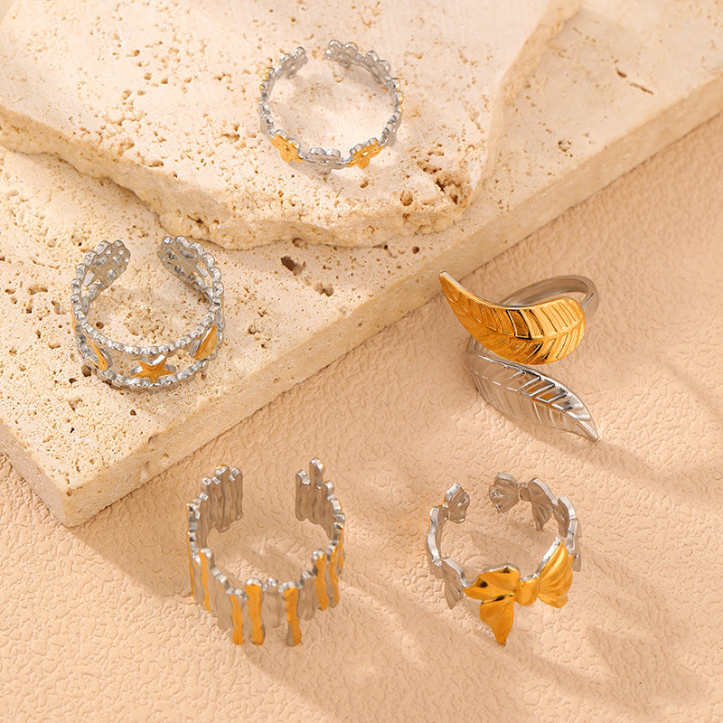 Stainless Steel Opening Adjustable Female Leaves Ring