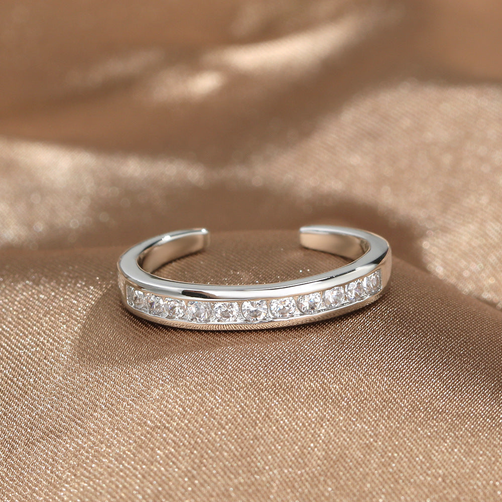 Real Gold Plating Simple Round Diamond Light Luxury Minority Temperament Ring