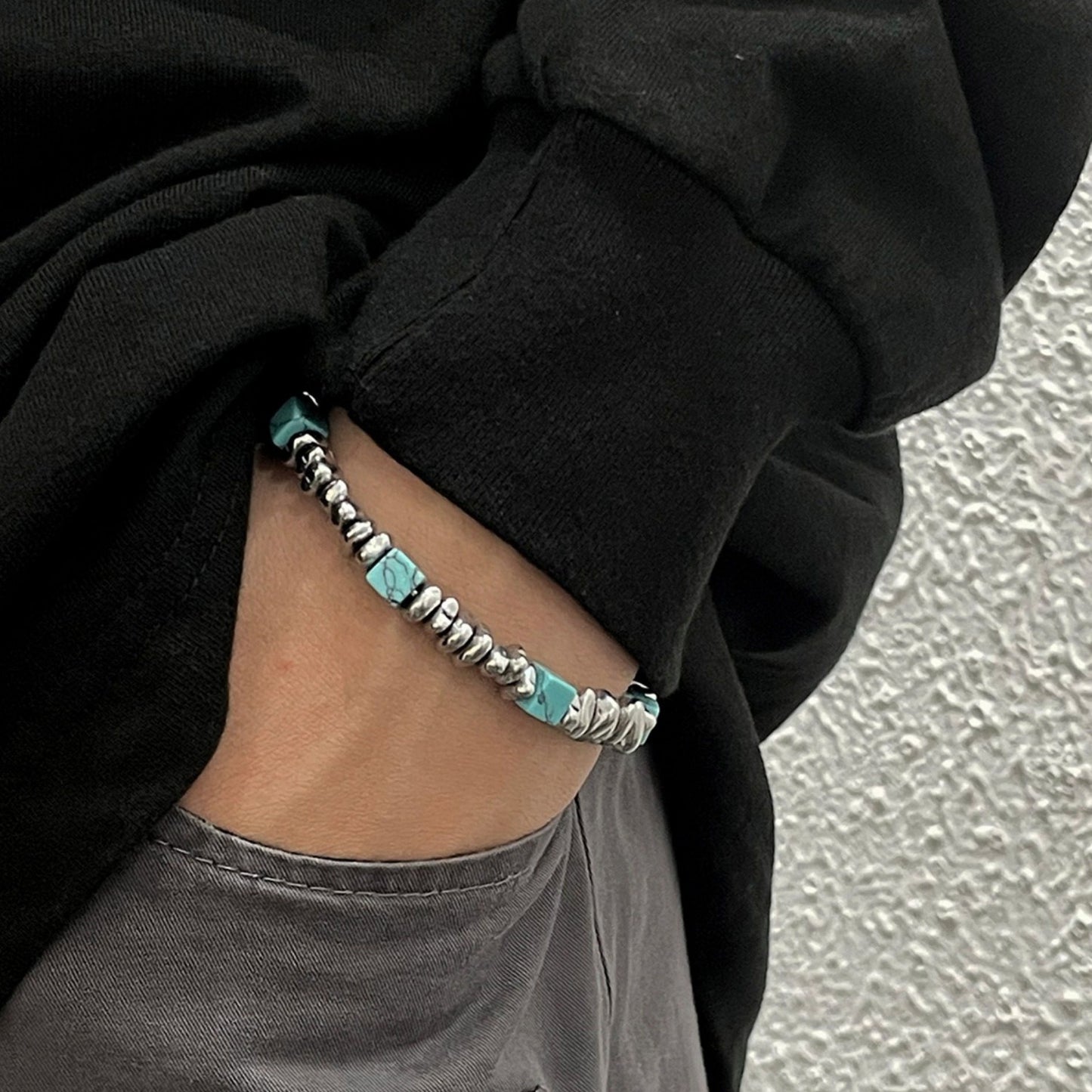 Men's Sense Niche Irregular Titanium Steel Turquoise Bracelet