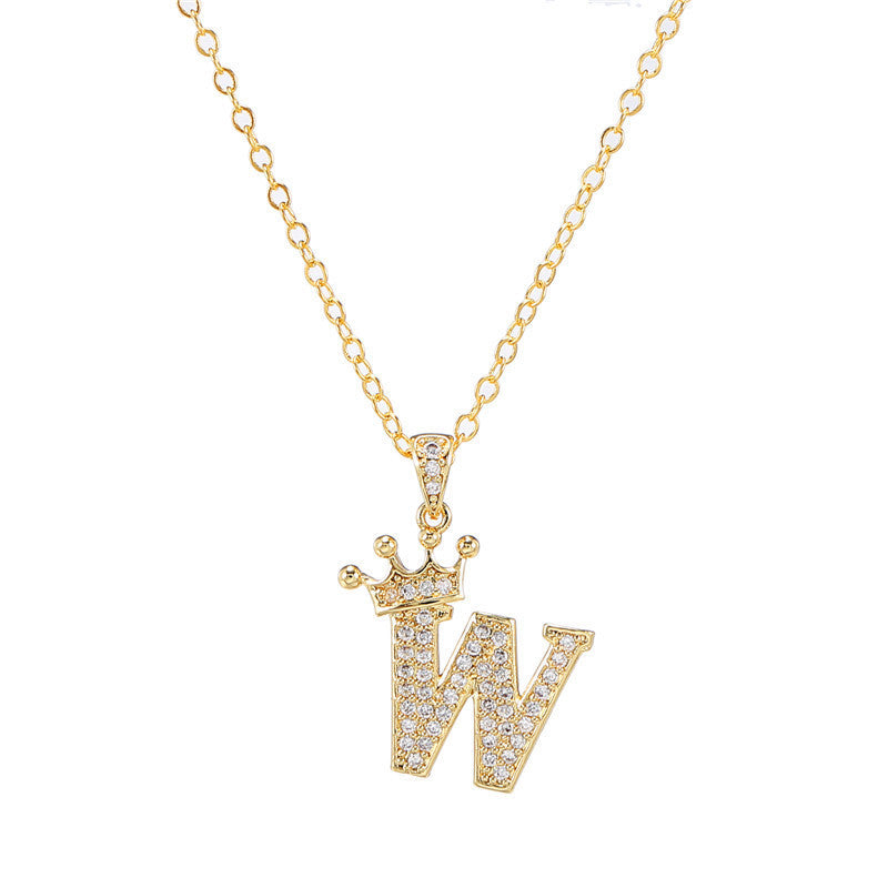 Zircon Crown English Letter Design Gold Clavicle Necklace