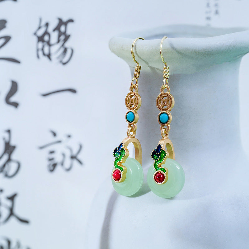 Chinese Ancient Style Beaded Long Fringe Han Earrings