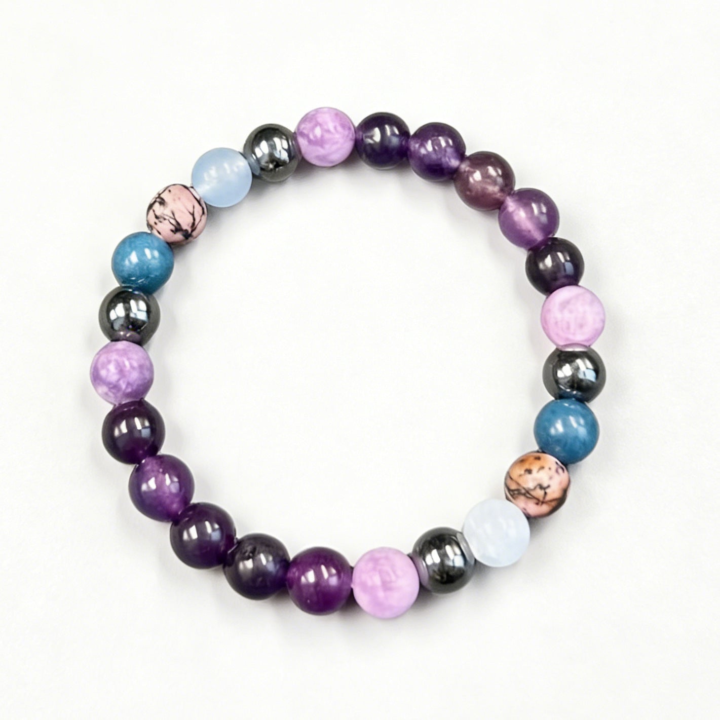 Amethyst Apatite Red Rose Handmade Beaded Bracelet