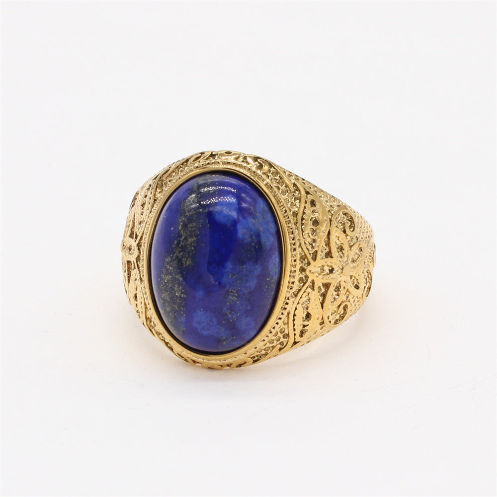 Personality Vintage Engraving Gem Titanium Steel Rings