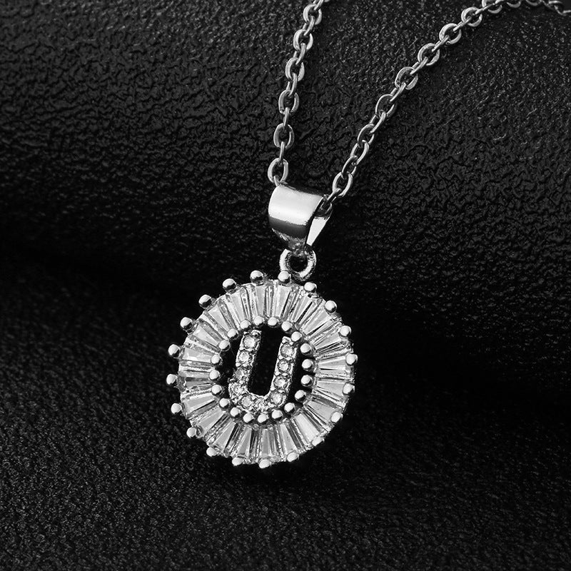 Xi Copper Inlaid Zircon Small Size Round Necklaces