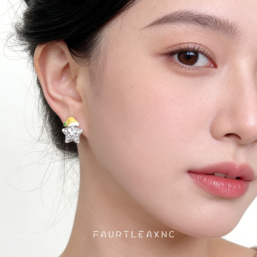 Micro Inlaid Zircon Enamel Drip Glazed Star Ear Creative Personalized Stud Earrings